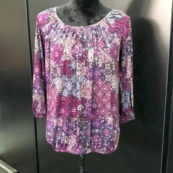 Michael Kors Azalea long sleeve round neck, elastic waist,loose fit, pattern top - Picture 1 of 10